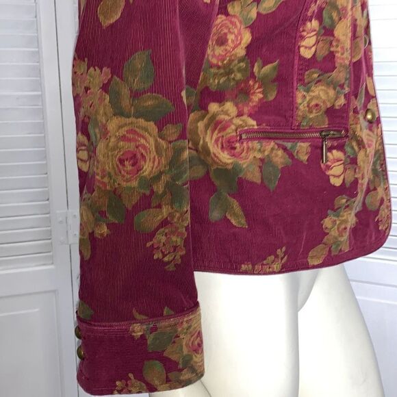 Liz Claiborne Wine Floral Corduroy Button Down Jacket Petite Large - Picture 9 of 14